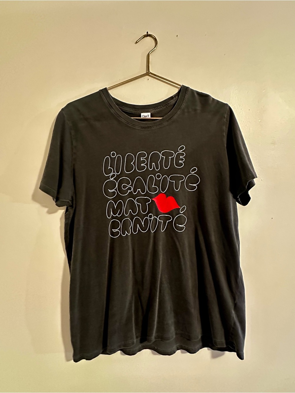 Clare V Charcoal Graphic Tee with Red Accent